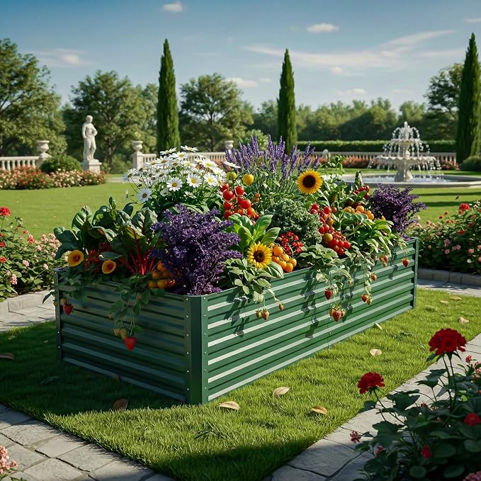 YITAHOME 6x3x2 ft 2pcs Galvanized Raised Garden Bed Kit, Large Metal Planter Box with Gloves & Support Rod, Outdoor Flower Bed for Plants Vegetables, Green