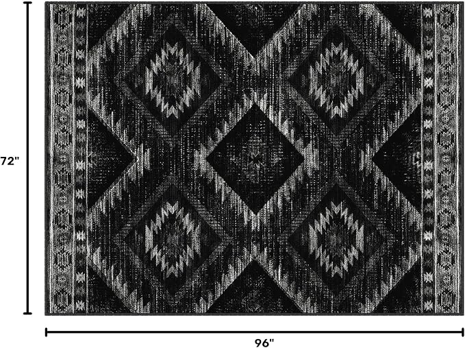 6'x8' Washable Area Rug for Living Room Bedroom Black | Soft Western No Slip Low Pile Print Foldable Indoor for Kitchen Dining Room