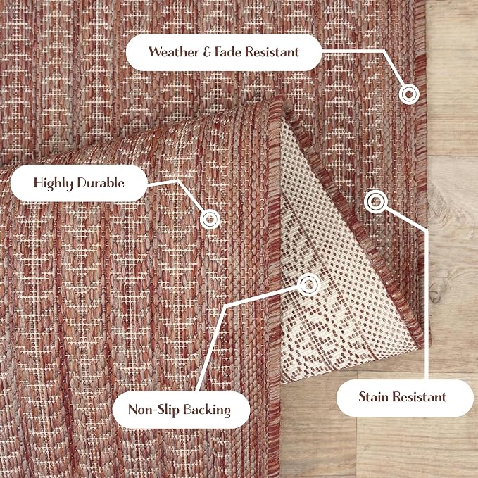 Adiva Rugs Outdoor Indoor Area Rug, Weather Resistant, Easy to Clean, Stain Resistant Floor Mat for Dining Room, Backyard, Deck, Patio (Copper Weiss, 2'6" x 7')