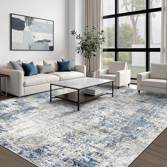 pmtsns Area Rugs 8x10 for Living Room: Washable Rug Modern Abstract Neutral Soft Non-Slip Low-Pile Indoor Large Carpet for Bedroom Dining Room Home Office Children's Room(GreyBlueBrown, 8'x10')