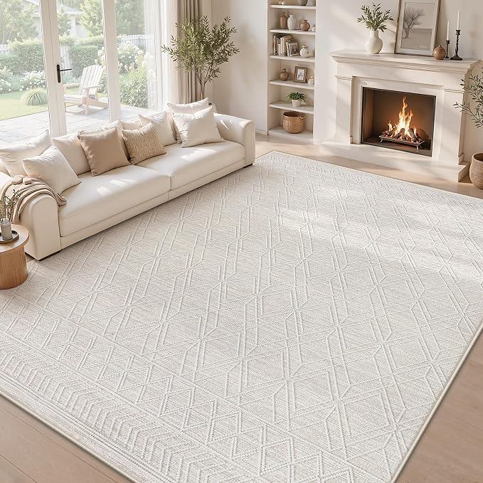 8x10 Area Rugs Washable Rug: Geometric Moroccan Farmhouse Rugs Large Living Room Rug Modern Neutral Soft Non-Slip Printed Pattern Carpet for Bedroom Dining Room Nursery Office (Beige Grey, 8'x10')