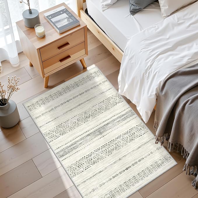 Miukiki 2x3 Entryway Rug Washable Non Slip Moroccan Area Rugs Grey | Soft Low Pile Kitchen Rug for Bedroom Bathroom Floor, Indoor Small Rug Easy Clean Machine Washable Rugs 2'x3'
