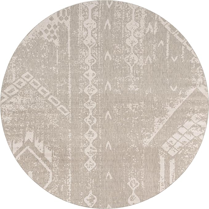 Unique Loom Outdoor Bohemian Collection Area Rug - Anthro (13' Round Gray/Ivory)