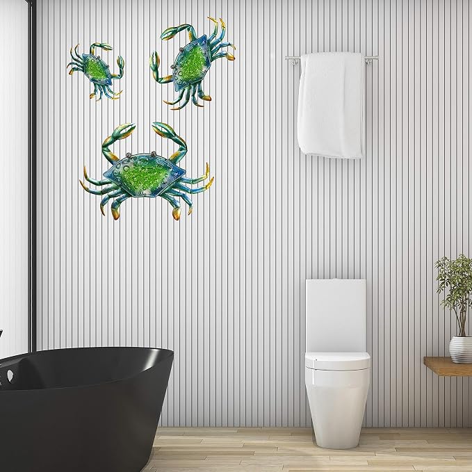 JOYBee 3Pcs 18inch 13inch 9inch Large Coastal Ocean Metal Crab Wall Art Decor Family Set -Christmas Decorations-Decoration for Outdoor Indoor Bathroom Kitchen Garden Bedroom Patio