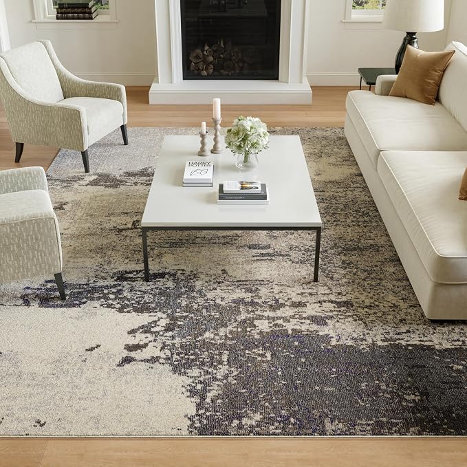 Nourison Home Celestial Ivory Grey 10' x 14' Area Rug - Easy Clean, Non Shedding, Bed Room, Living Room, Dining Room, Kitchen (10' x 14')