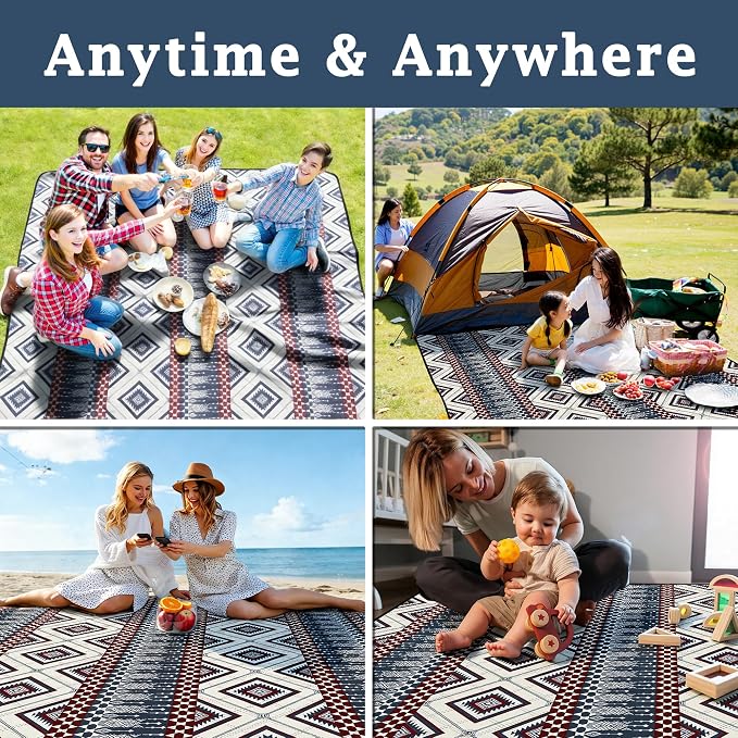 SAMSIER Large Outdoor Picnic Blankets Waterproof Foldable, Beach Blanket Sandproof Portable, Picnic Mat Washable for Camping (80"×80", Thickened)