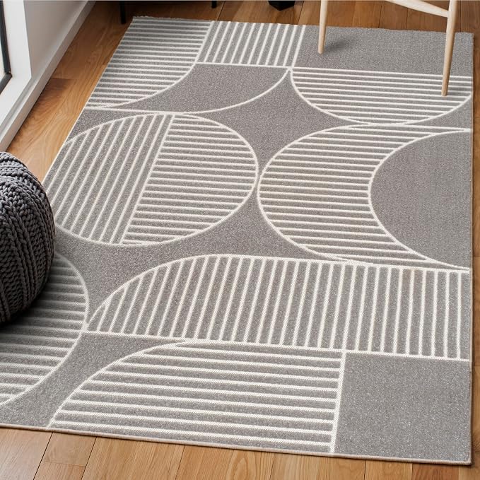 JONATHAN Y Nordby High-Low Arch Striped Gray/Cream Indoor/Outdoor Area Rug, 8x10, Contemporary,Bohemian, Transitional for Bedroom,Kitchen,Living Room,Non Shedding (SCN104C-8)