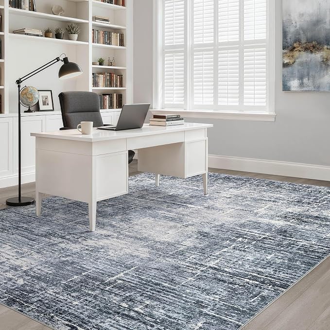 LOONGRUG 5x8 Area Rug Washable Neutral Modern Living Room Rug Navy Blue | Abstract Soft Stain Resistant Indoor Floor Non-Slip Carpet for Bedroom Nursery Kids Office Playroom