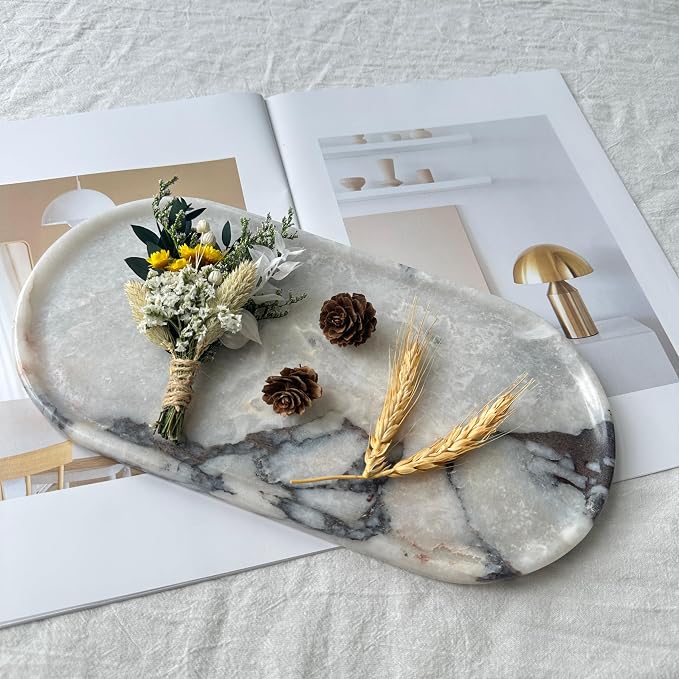 Luxury Natural Calacatta Viola Marble Tray for Jewelry, Perfume, Soap | 12x6 Inch Marble Vanity Organizer, Hand-Polished Catchall for Bathroom, Kitchen, & Coffee Table - Unique Decorative Plate