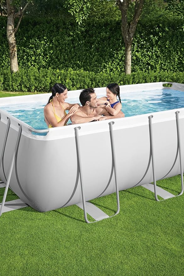 Bestway Power Steel Frame Pool-Set mit Sandfilteranlage 404 x 201 x 100 cm, lichtgrau, eckig