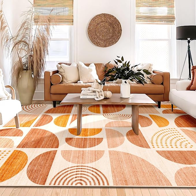 Area Rug 6x9,Washable Rugs Non Slip Modern Abstract Boho Large | Throw Carpet for Living Room Bedroom Dining Room Soft Low Pile Floor Indoor Bohemian Orange