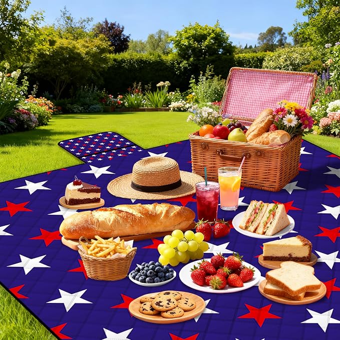 Poedist Extra Large Picnic Blanket Waterproof,80"x 80"Foldable Machine Washable Beach Blanket,Outdoor Blanket for 6-8 Adults,Suitable for Indoor Crawling,Park Beach,Camping,Hiking,Family Travel(Star)