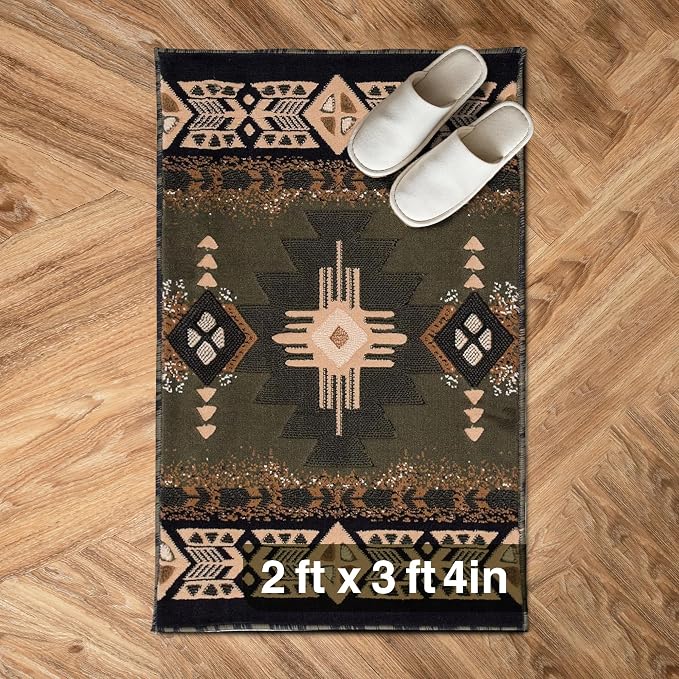 YHSF Southwest Native American Area Rug – Thick, Soft, Durable & Easy to Maintenance Tribal Design Boho Rug– Ideal for Bedroom, Living Room & Hallway - Sage Green, 2 Feet x 3 Feet 4 Inches