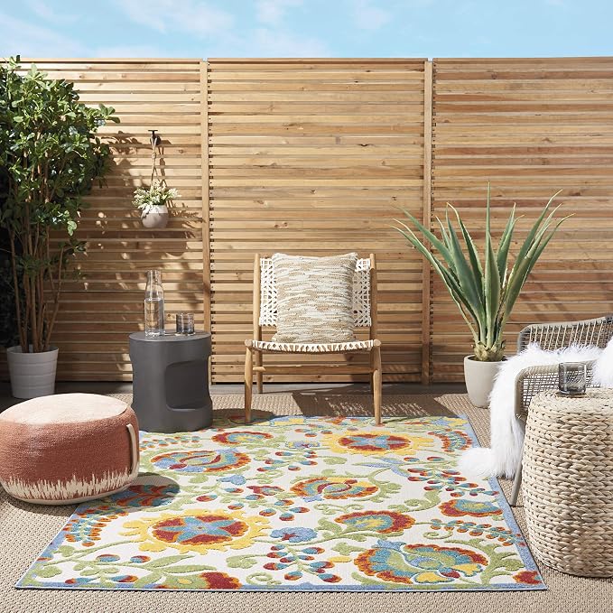 Nourison Home Aloha Ivory Multicolor 5'3" x 7'5" Area Rug - Easy Clean, Non Shedding, Bed Room, Living Room, Dining Room, Kitchen (5' x 8')