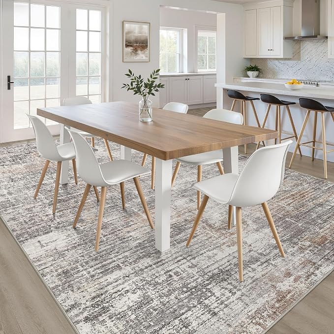 LOONGRUG 6x8 Area Rug Washable Neutral Modern Rug for Living Room Gray Rust | Abstract Soft Stain Resistant Indoor Non-Slip Carpet for Bedroom Nursery Kids Office Playroom Dining Room