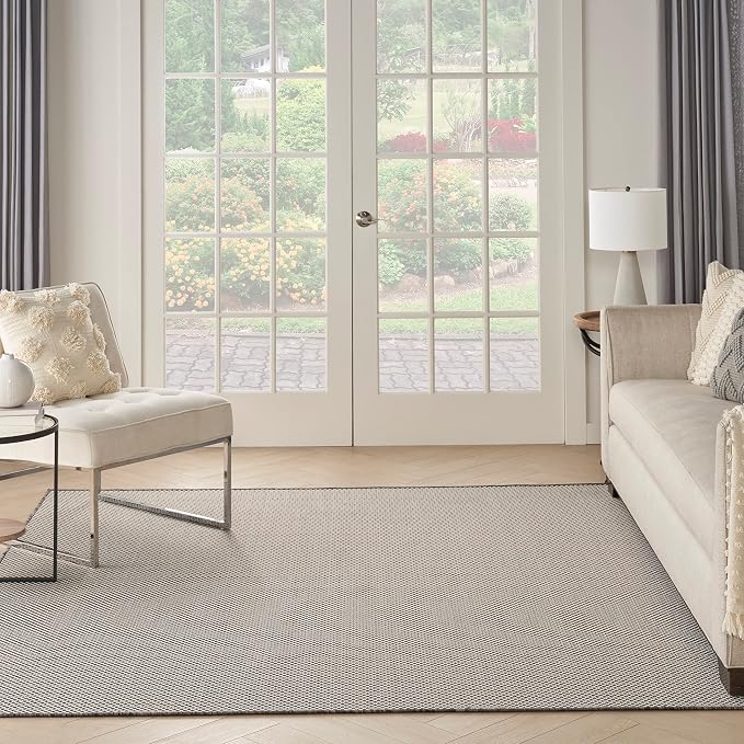 Nourison Home Courtyard Ivory Charcoal 8' x Square Area Rug - Easy Clean, Non Shedding, Bed Room, Living Room, Dining Room, Kitchen (8' x Square)