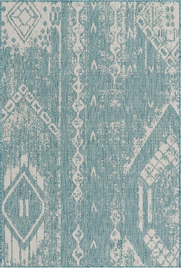 Unique Loom Outdoor Bohemian Collection Area Rug - Anthro (4' 1" x 6' 1" Rectangle, Light Aqua/ Ivory)