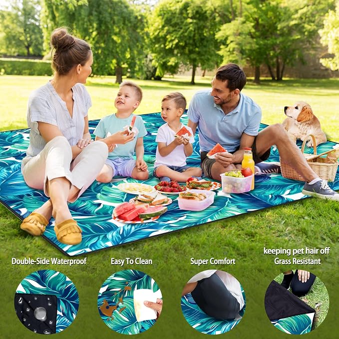 Picnic Blankets Beach Blanket 80" X 80" Extra Large Waterproof Camping Blankets Portable Outdoor Mat 3-Layer Blanket for Beach, Hiking, Park, Music Festival, Grass Lawn,Travel