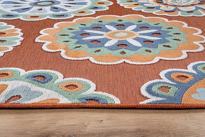 Outdoor Rug 6x9 Washable Area Rugs Indoor Outdoor Carpets Orange Bohemian Medallion Non Shedding Waterproof Easy Clean Patio Deck Porch Living Room Bedroom Garden RV (6 X 9 Orange)