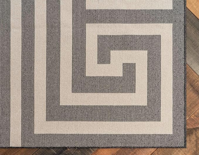 Unique Loom Athens Collection Classic Geometric Modern Border Design Area Rug (7' 0 x 10' 0 Rectangular, Black/ Beige)