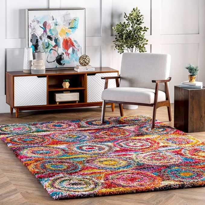 nuLOOM Kindra Multicolor Abstract Power Loomed Area Rug, 8' Square | Nuloom Kindra Abstract 8' Square Shag Area Rug for Living Room Bedroom Dining Room Nursery, Multicolor