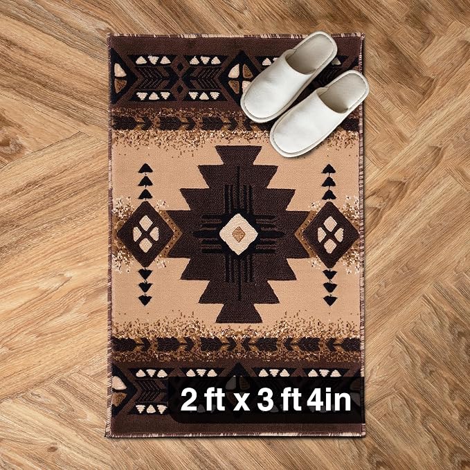 YHSF Southwest Native American Area Rug – Thick, Soft, Durable & Easy to Maintenance Tribal Design Boho Rug– Ideal for Bedroom, Living Room & Hallway - Berber, 2 Feet x 3 Feet 4 Inches
