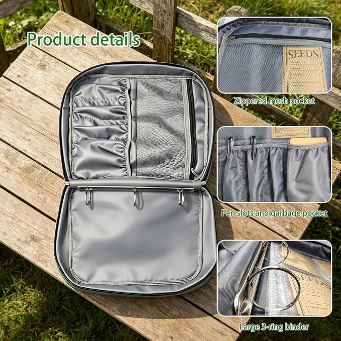 Seed Storage Organizer Binder with 20 Pcs Seed Envelopes & 30 Pack Sheet | Seed Binder, Holds 120 Packets Envelopes, Waterproof,Seed Packet Organizer for Garden Planner, Green