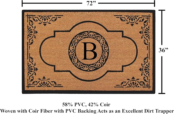 A1HC Natural Coir Monogrammed Doormat, Heavy Duty Anti-Shedding Front Door Mat, Personalized Welcome Mat for Outside, Porch, Entrance, Easy Clean Entryway Door Mat - 36" x 72"