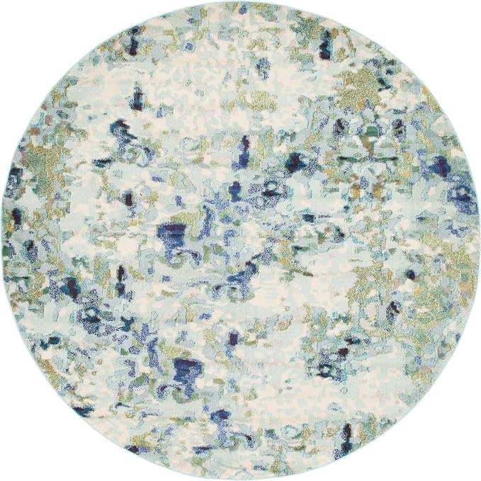 Unique Loom Chromatic Collection Area Rug - Champagne (8' Round, Light Blue/ Blue)