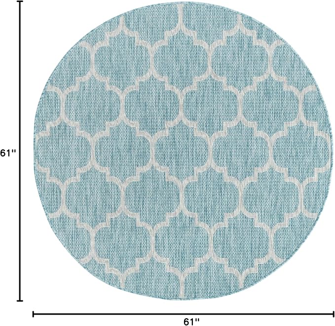 Unique Loom Outdoor Trellis Collection Area Rug (5' 1" Round, Aquamarine/ Gray)
