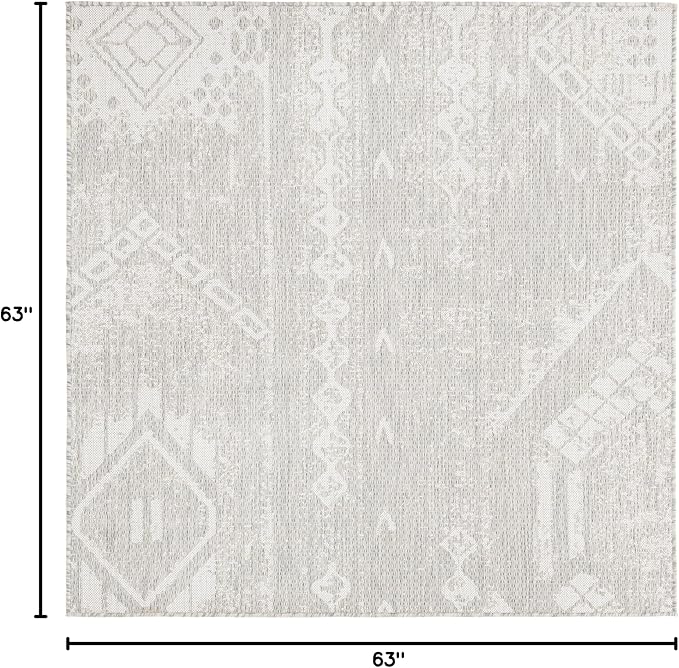 Unique Loom Outdoor Bohemian Collection Area Rug - Anthro (5' 3" Square, Gray/ Ivory)