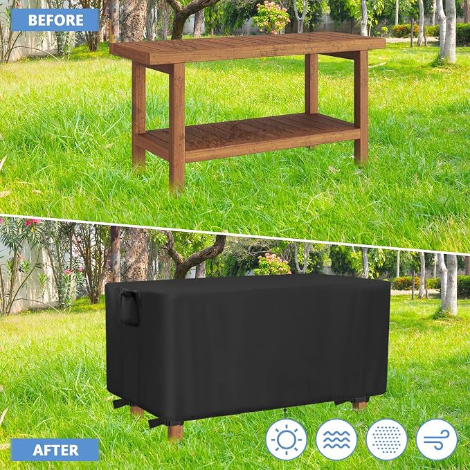 Outdoor Bench Cover for Backless Benches, 48 Inch Patio Bench Covers Waterproof Heavy Duty for Entryway Bench/Garden Benches, Black-48x16x15in