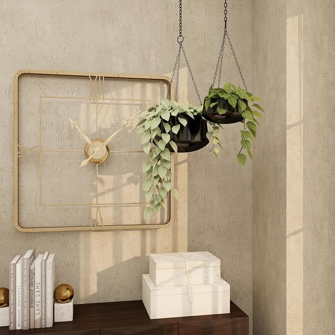 Deco 79 Metal Indoor Outdoor Wall Planter Indoor Outdoor Hanging Dome Hanging Planter with Chain, Set of 2 Plant Hanger 5", 7"H, Black