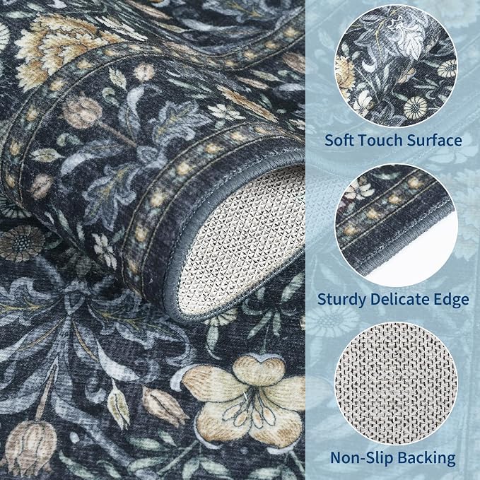 GarveeHome Small Entryway Rug, 2x3 Washable Front Door Rug Indoor Entrance Floral Carpet Non-Slip Low Pile Throw Rugs for Kitchen Floor, Powder Room, Entry, Bathroom, Kids Room