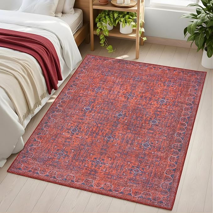 Sacred Artisans Tribal 3x5 Area Rug for Entry, Kitchen, Mudroom and Foyer | Washable, Pet Friendly, Durable and Low Pile (Mystic, 3' x 5')