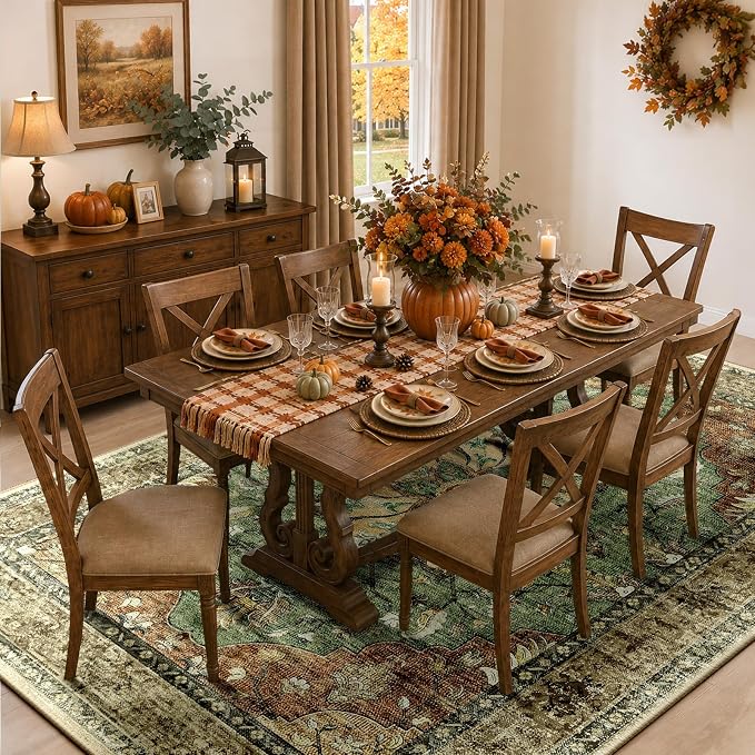 RELEANY Washable Area Rug, 8'x10', Brick/Brown/Green | Non-Slip, Water Repellent, Pet Friendly, Easy to Clean, Vintage Floral Boho Decor for Living Room Bedroom Dining Room
