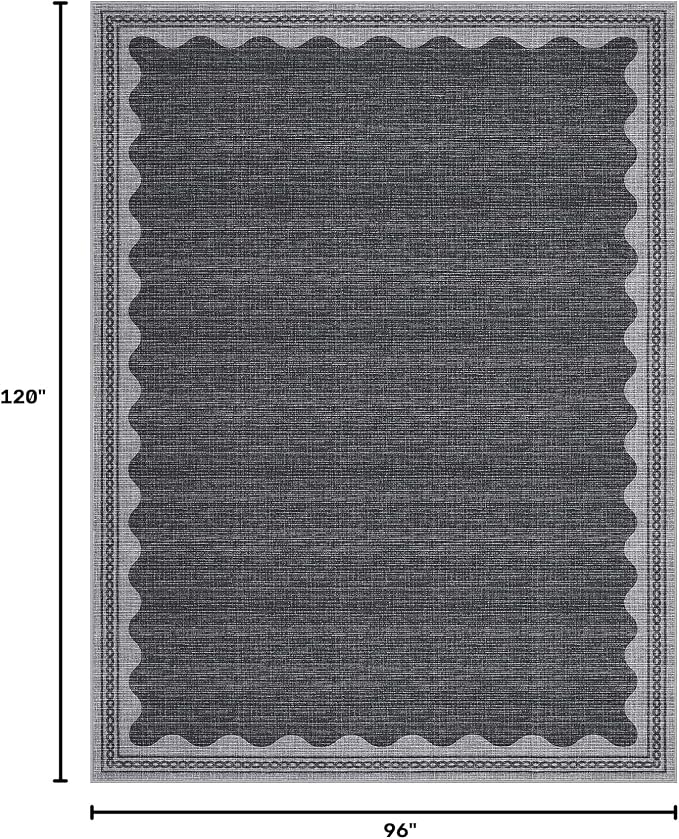 8x10 Scalloped Area Rugs Grey Washable Living Room Bedroom Rug | Solid Tan Rug for Bedroom Girls, Non Slip Throw Carpet With Rubber Back, Soft Dorm Nursery Scalloped Rugs for Dining Room