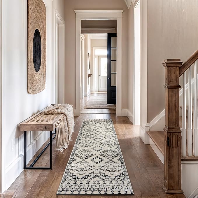 Rugshop Southwestern Geometric Tribal Boho Runner Rug Cream 2' 3" x 12' | Size 2' 3" x 12', Living Room, Bedroom, Dining Room, Home Office, Kitchen, Entryway, Hallway, Nursery, Kids Room, Guest Room