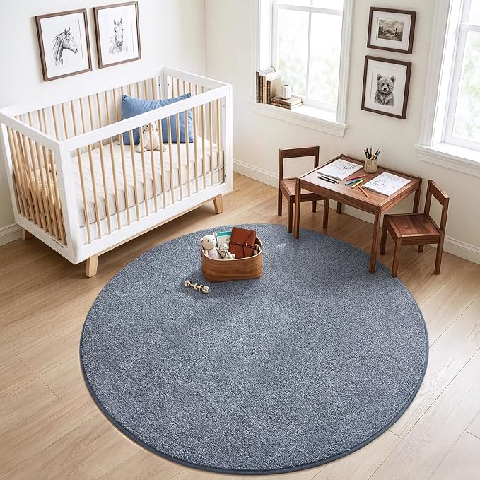 Keeko Round Area Rug 4ft for Living Room Bedroom,Soft Washable Circle Rug | Modern Indoor Memory Foam Rugs Low Pile Non Slip Carpet for Kids Dorm Room Entryway Kitchen Home Decor Blue and White