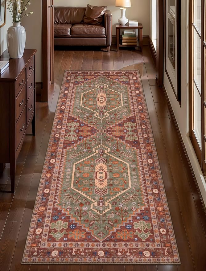 Ciicool Washable Non Slip Runner Rug,2x6ft Vintage Hallway Kitchen Rugs | Soft Oriental Indoor Mat Thin Boho Entry Carpet for Entrance Bedroom Bedside Living Room Laundry Bathroom Decor