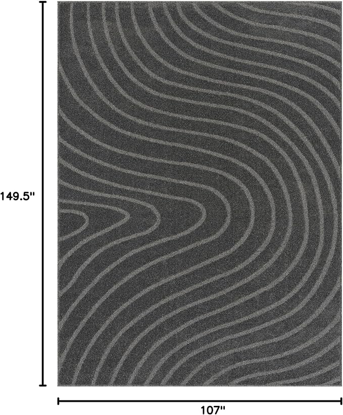 LUXE WEAVERS Modern Geometric Wave Anthracite 9x12 Area Rug