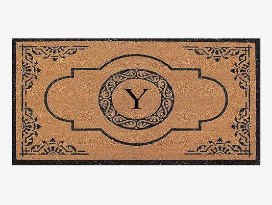 A1 Home Collections First Impression Hand Crafted Abrilina Entry Coir Monogrammed Double Doormat, 72" L x 36" W, X-Large