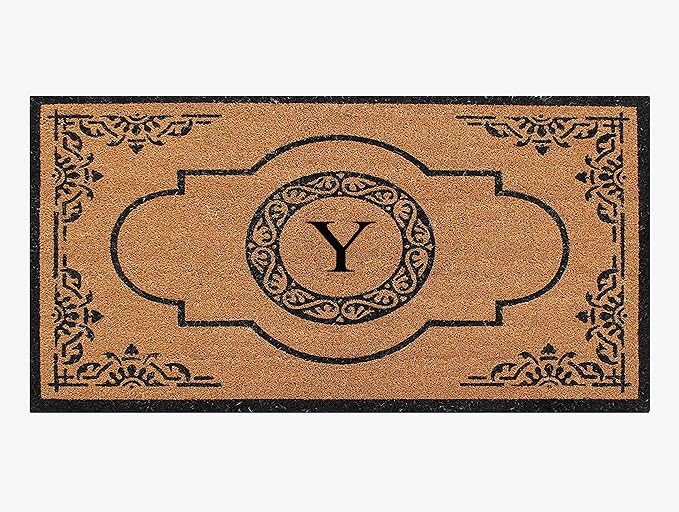 A1HC Natural Coir Monogrammed Doormat for Outside Entrance, Heavy Duty, Low Profile, Anti-Shed Treated Front Door Mat, Easy to Clean, Long Lasting Entryway Doormats - 30"x48"