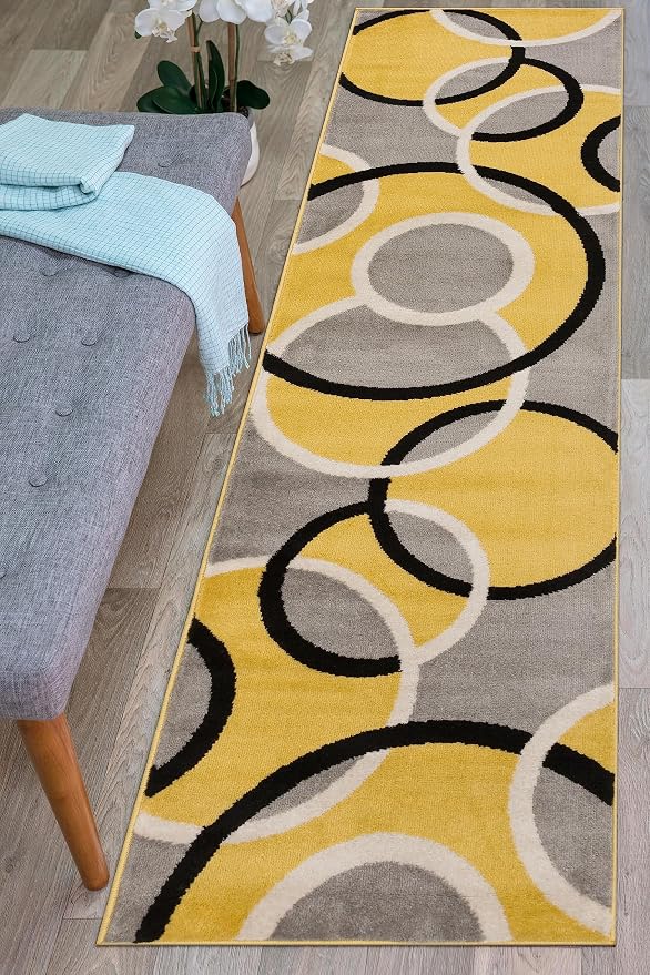 Rugshop Abstract Circles Contemporary Runner Rug Yellow 2' x 7'2" | Non-Shedding, Runner, Size 2' x 7'2", Living Room, Bedroom, Dining Room, Home Office, Kitchen, Entryway, Hallway, Nursery