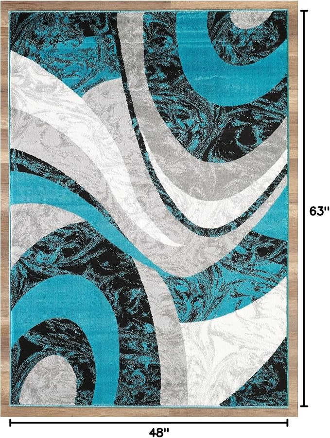 Yafa Home Fashion Modern Contemporary Swirls Design Area Rug, Luxurious, Elegant, and Fashionable Area Rug (Turquoise Blue, 4 ft X 5 ft)
