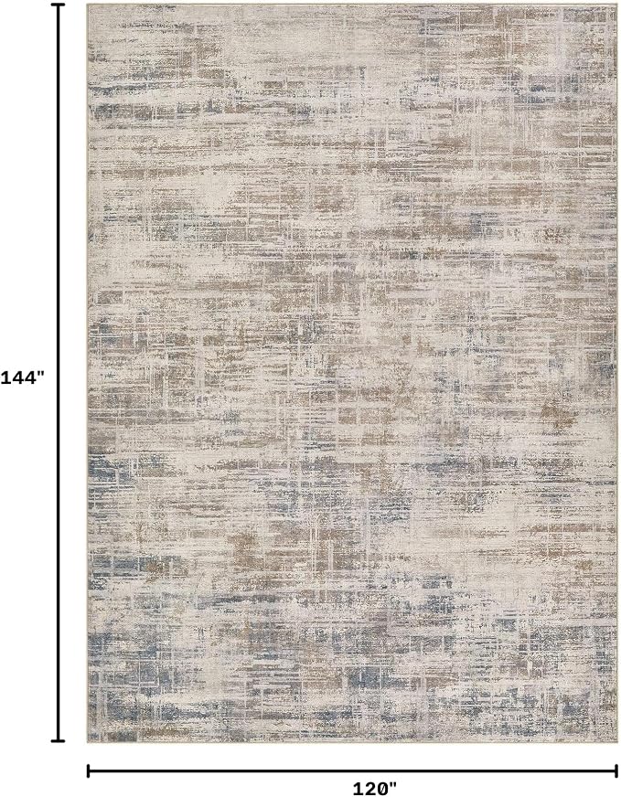 UERMEI 10x12 Area Rug for Living Room Washable Abstract Brown Carpet | Low Pile Non-Slip Soft Neutral Modern Kid Pet Friendly Large Rugs For Bedroom Dining Room Nursery Office Indoor Decor