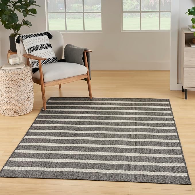 Nourison Home Positano Charcoal Ivory 6' x 9' Area Rug - Easy Clean, Non Shedding, Bed Room, Living Room, Dining Room, Kitchen (6' x 9')