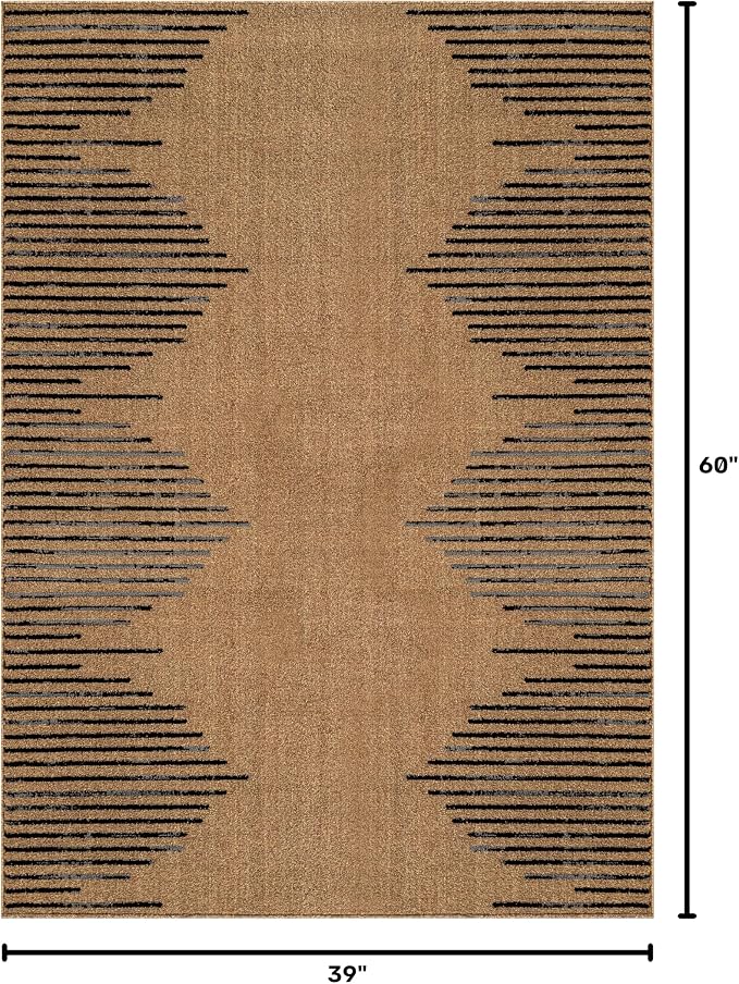 Rugshop Bohemian Stripe Stain Resistant Living Room Area Rug Jute 3'3" x 5' | High Traffic, Rectangular, Size 3'3" x 5', Bedroom, Dining Room, Home Office, Kitchen, Entryway, Hallway, Nursery, Kids Room