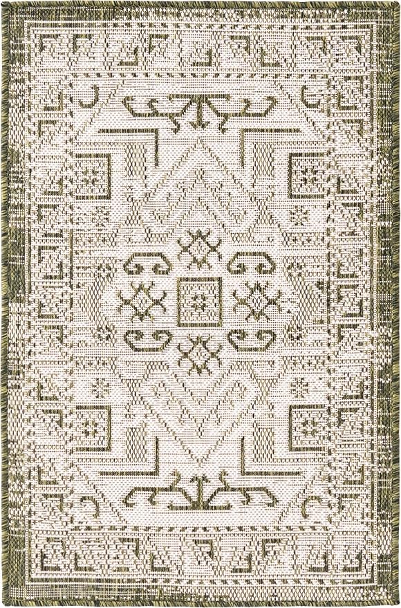 Unique Loom Outdoor Aztec Collection Area Rug - Coba (2' 2" x 3' 1" Rectangle, Green/ Ivory)