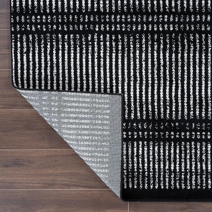 Rugshop Contemporary Stripe Lines High Traffic Area Rug Black 5' x 7' | Rectangular, Size 5' x 7', Living Room, Bedroom, Dining Room, Home Office, Kitchen, Entryway, Hallway, Nursery, Kids Room